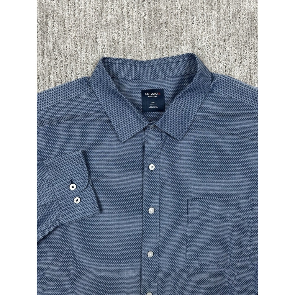 UNTUCKit Fit by DXL‎ Button-Down Shirt Cotton Wrinkle Free Blue Geometric 3XL
